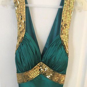 Lenovia Green and Gold Sequins Gown